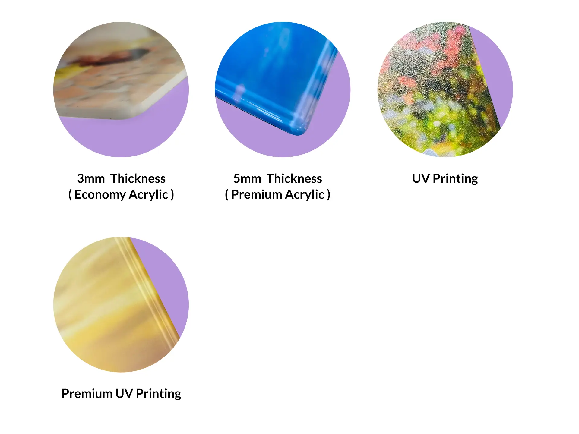 Photo Acrylic Desktop Prints Material Thickness & Print Type