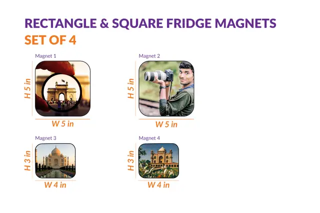 Rectangle & Square Fridge Magnets - Set of 4