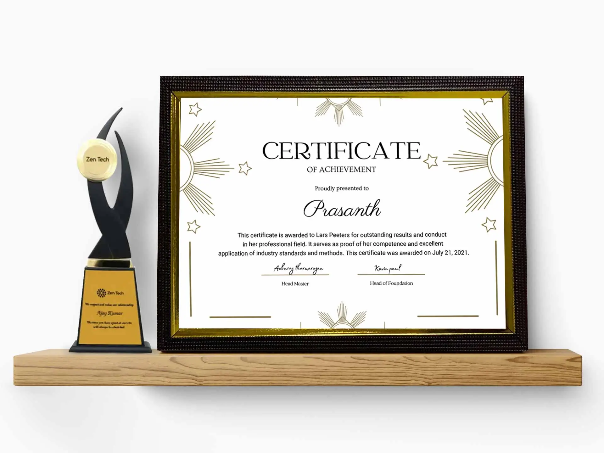 A4 Brown Goldline Framed Certificates